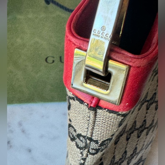 Gucci GG Canvas Red Leather Trimmed Shoulder Bag/ Tote - Picture 2 of 10